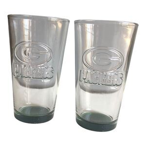 Two Green Bay Packers 16 ounce Pint Glasses 3D Logo Game Day Essential